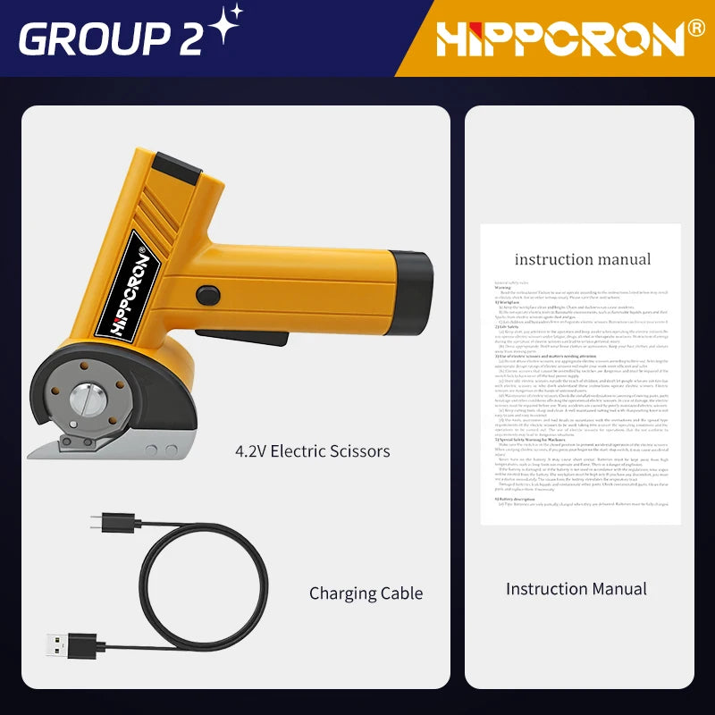 Hippcron Cordless Electric Fabric Scissors – 4-Speed Adjustable, 450RPM Mini Cutter for Fabric, Leather & Carpet