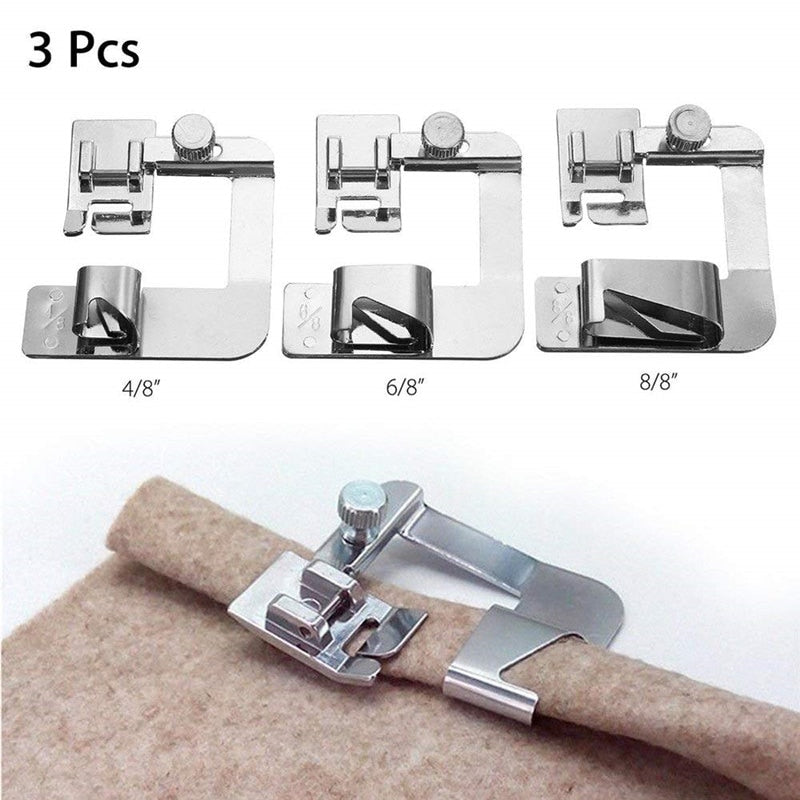 Rolled Hem Presser Foot Set (13/19/22mm), 3-Piece Sewing Machine Foot for Brother & Singer - Domestic Sewing Machine Accessories