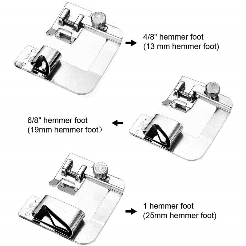 Rolled Hem Presser Foot Set (13/19/22mm), 3-Piece Sewing Machine Foot for Brother & Singer - Domestic Sewing Machine Accessories