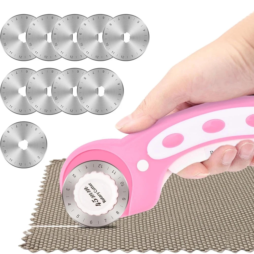45mm Rotary Cutter with 5 Replacement Blades – Ergonomic Handle, Safety Lock, for Fabric, Leather & Paper Crafting, Quilting & Sewing