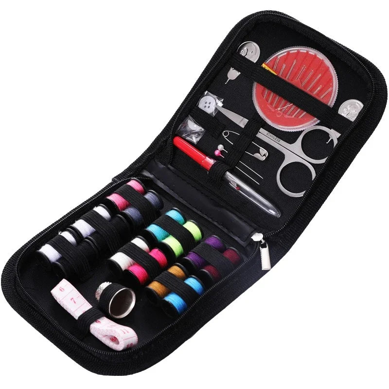 Portable Travel Sewing Kit with Storage Box - Needles, Threads, Scissors, Pins & Tape Measure for DIY Embroidery, Handwork & Home Sewing