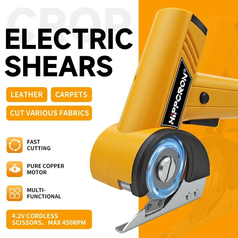 Hippcron Cordless Electric Fabric Scissors – 4-Speed Adjustable, 450RPM Mini Cutter for Fabric, Leather & Carpet