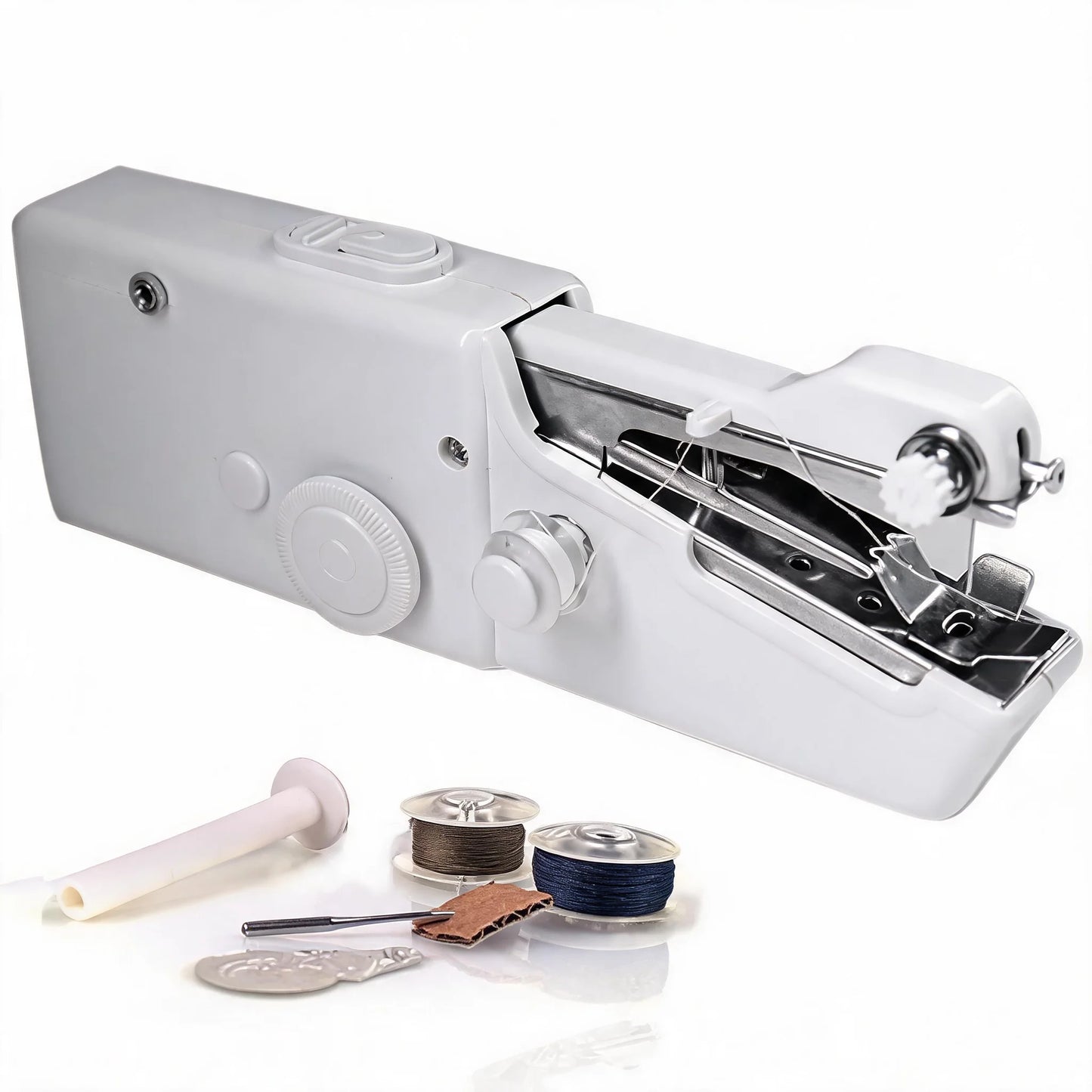 Portable Handheld Sewing Kit – Battery-Powered Fast Sewing for Fabric & Clothes, Includes Needle, Threader, Spools & Samples