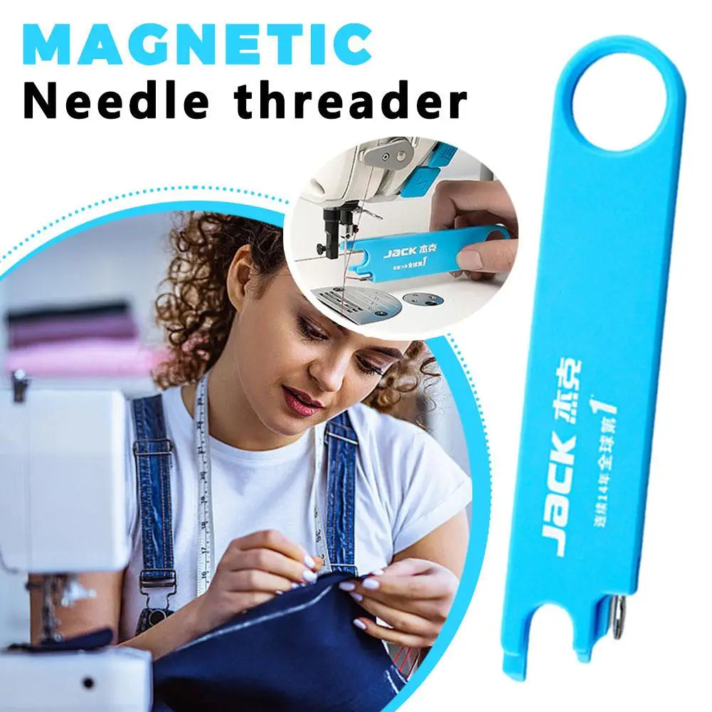 Magnetic Needle Threader with Magnifier & Ruler, Anti-Pinch Storage Case - Multi-Function Sewing Tool