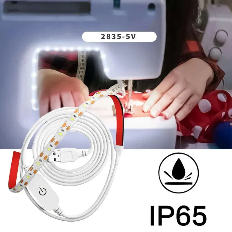 LED Sewing Machine Light Strip – USB Powered with Touch Switch, Waterproof, White Light, 1M/2M/3M Sizes