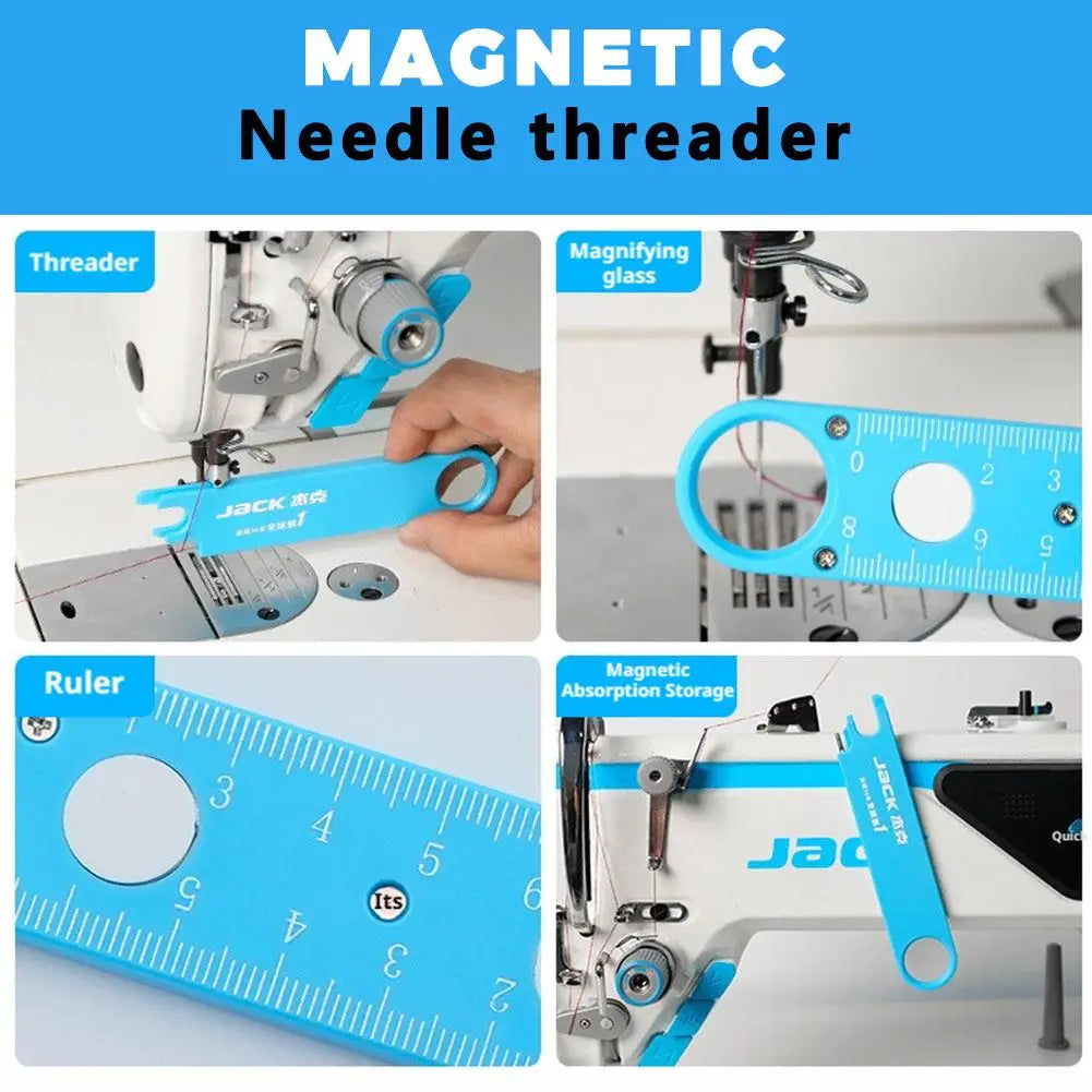 Magnetic Needle Threader with Magnifier & Ruler, Anti-Pinch Storage Case - Multi-Function Sewing Tool