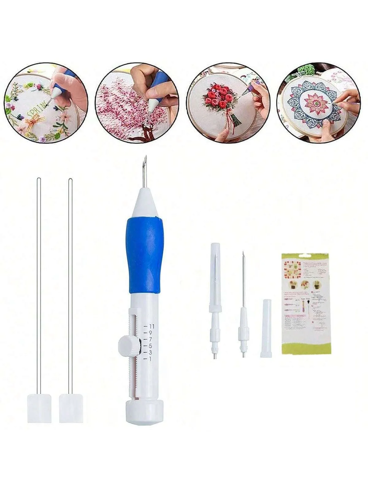 DIY Punch Needle Embroidery Kit, 50 Colors Thread & 9 Blunt Needles - Adjustable Embroidery Pen with Storage Box for Clothes, Yarn & Craft Projects