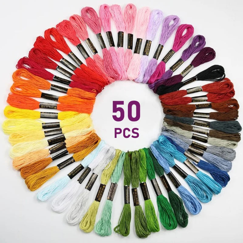 DIY Punch Needle Embroidery Kit, 50 Colors Thread & 9 Blunt Needles - Adjustable Embroidery Pen with Storage Box for Clothes, Yarn & Craft Projects