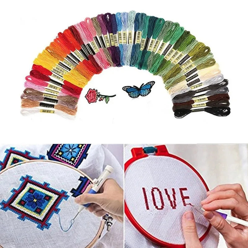 DIY Punch Needle Embroidery Kit, 50 Colors Thread & 9 Blunt Needles - Adjustable Embroidery Pen with Storage Box for Clothes, Yarn & Craft Projects