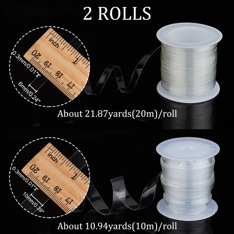 Clear Elastic Strap, 2 Rolls (32.8 Yards Total) - 0.24"/0.31" Width Transparent Elastic Band, High Flexibility Stretch Cord for Sewing, Bra Straps, Waistbands & DIY Crafts