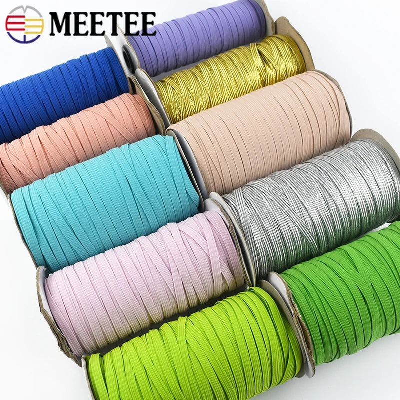 30Meters 6mm Flat Elastic Rope Mask Hairwear Rubber Bands Pants Waistband Oversleeve Cap Shoes Stretch Tape Sewing Accessories