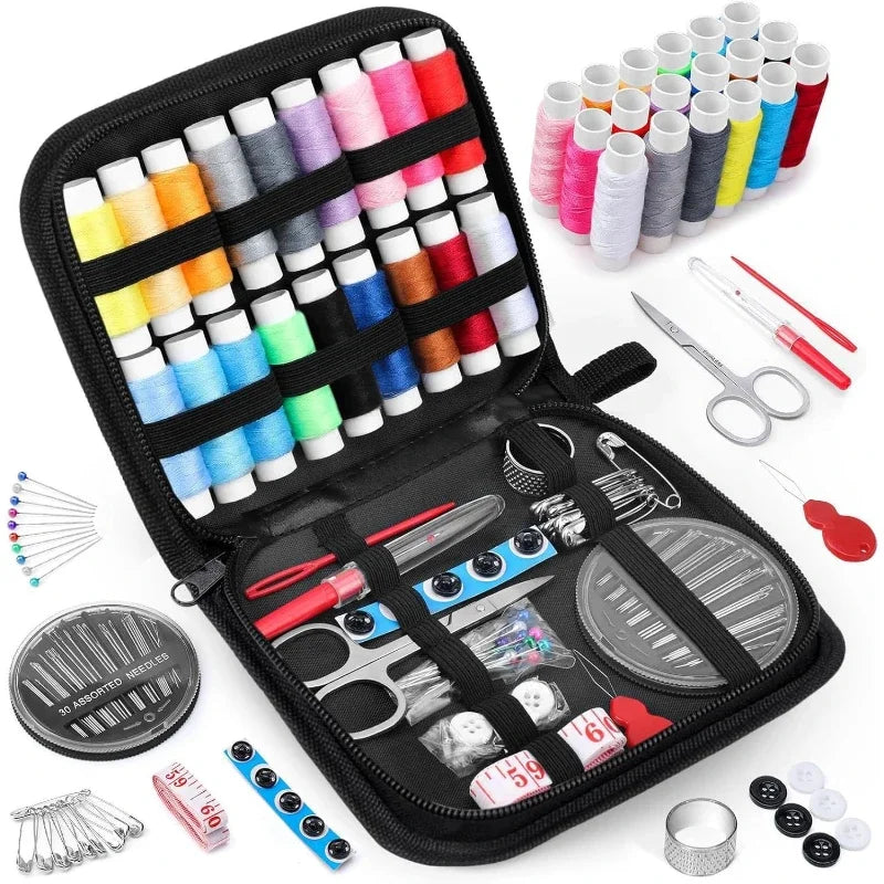 Portable Travel Sewing Kit with Storage Box - Needles, Threads, Scissors, Pins & Tape Measure for DIY Embroidery, Handwork & Home Sewing