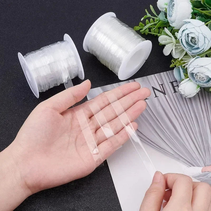 Clear Elastic Strap, 2 Rolls (32.8 Yards Total) - 0.24"/0.31" Width Transparent Elastic Band, High Flexibility Stretch Cord for Sewing, Bra Straps, Waistbands & DIY Crafts