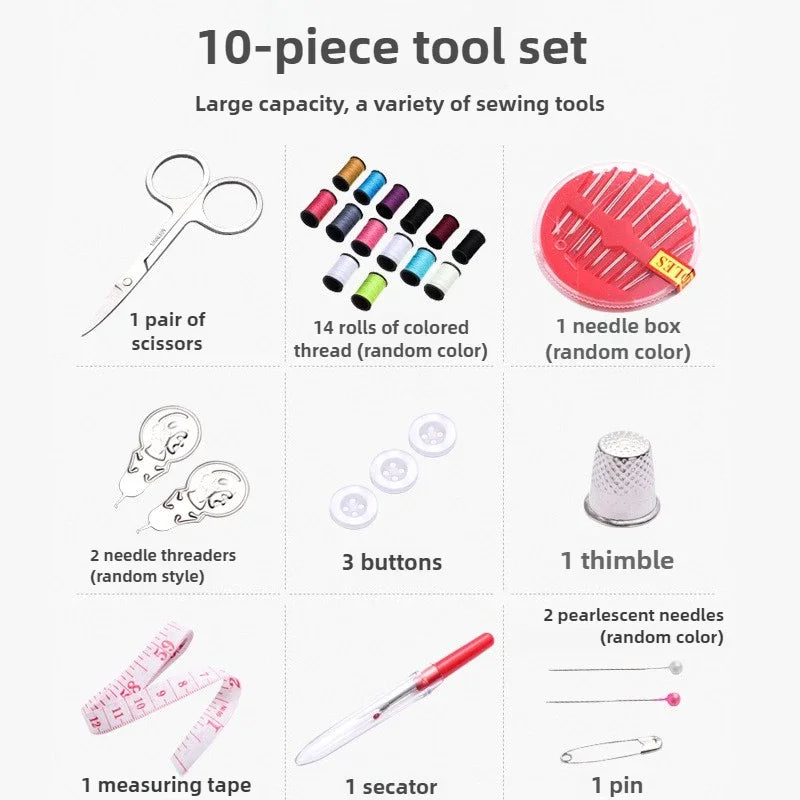 Portable Travel Sewing Kit with Storage Box - Needles, Threads, Scissors, Pins & Tape Measure for DIY Embroidery, Handwork & Home Sewing