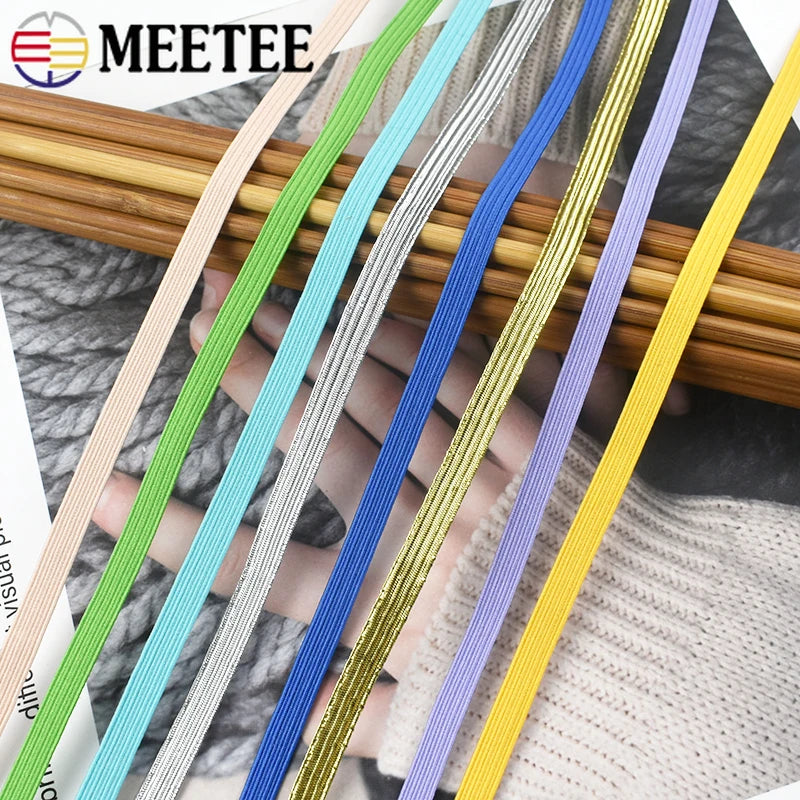 30Meters 6mm Flat Elastic Rope Mask Hairwear Rubber Bands Pants Waistband Oversleeve Cap Shoes Stretch Tape Sewing Accessories