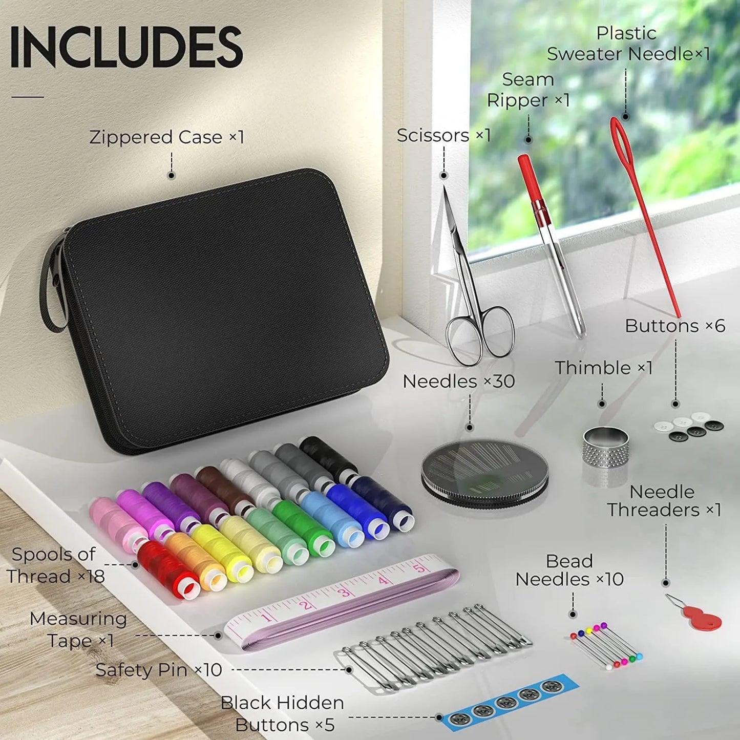 Portable Travel Sewing Kit with Storage Box - Needles, Threads, Scissors, Pins & Tape Measure for DIY Embroidery, Handwork & Home Sewing