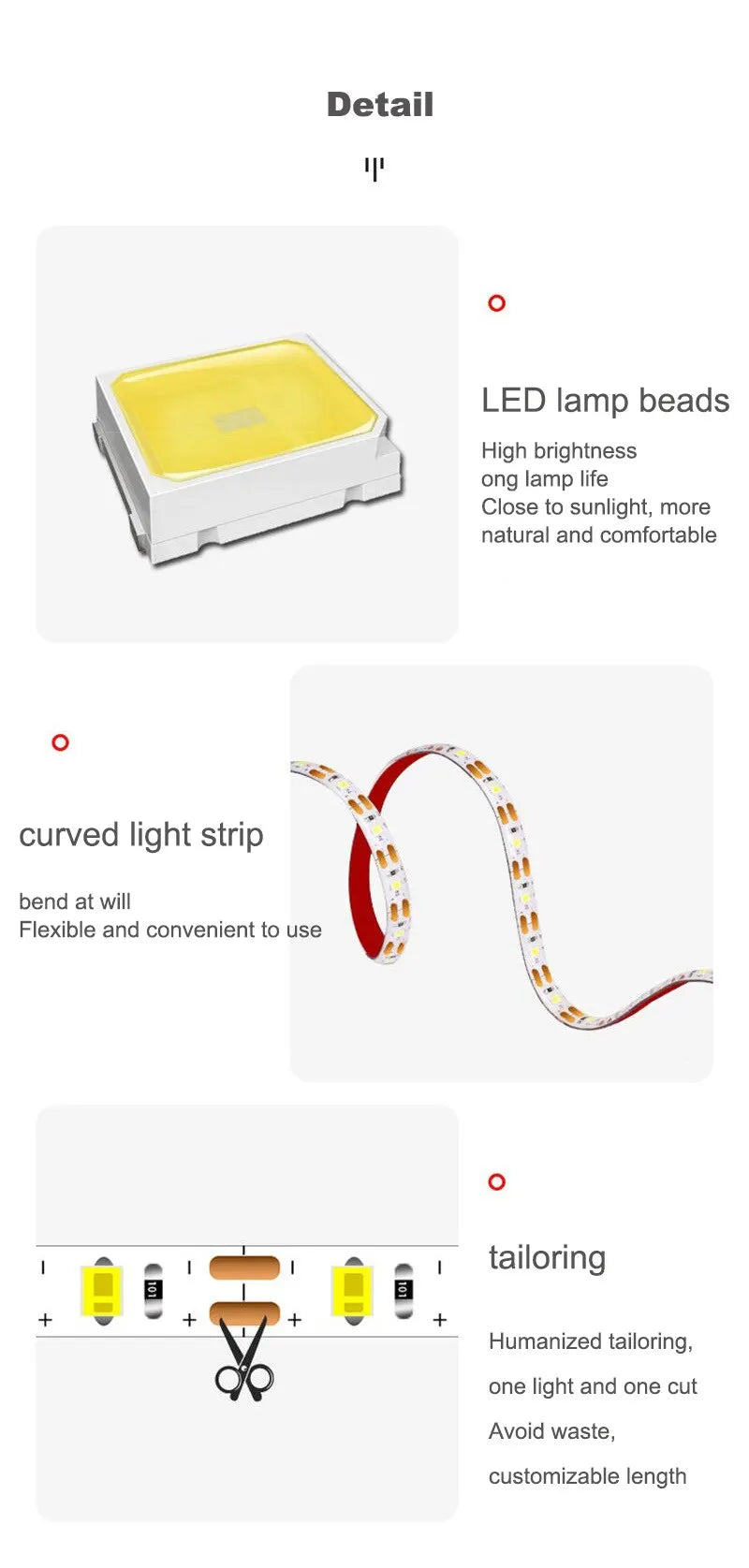 LED Sewing Machine Light Strip – USB Powered with Touch Switch, Waterproof, White Light, 1M/2M/3M Sizes