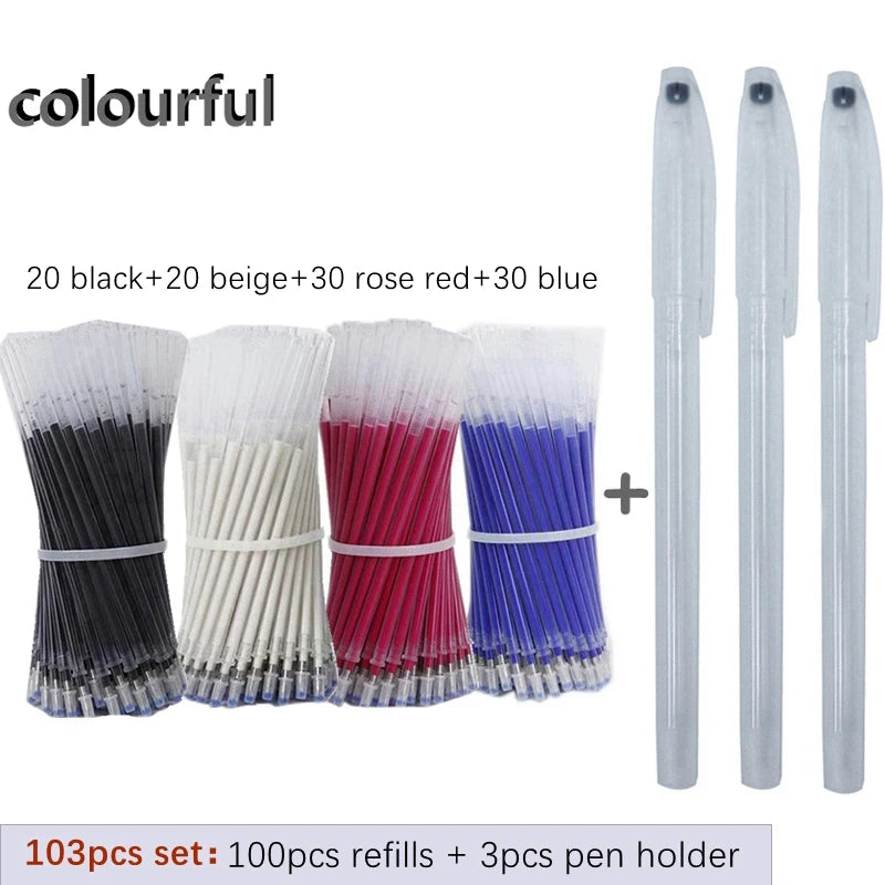 Heat Erasable Fabric Marker Pen Set, 103 Pcs Refills - Temperature Disappearing Ink Pens for Sewing, Quilting, Line Marking & DIY Craft Accessories