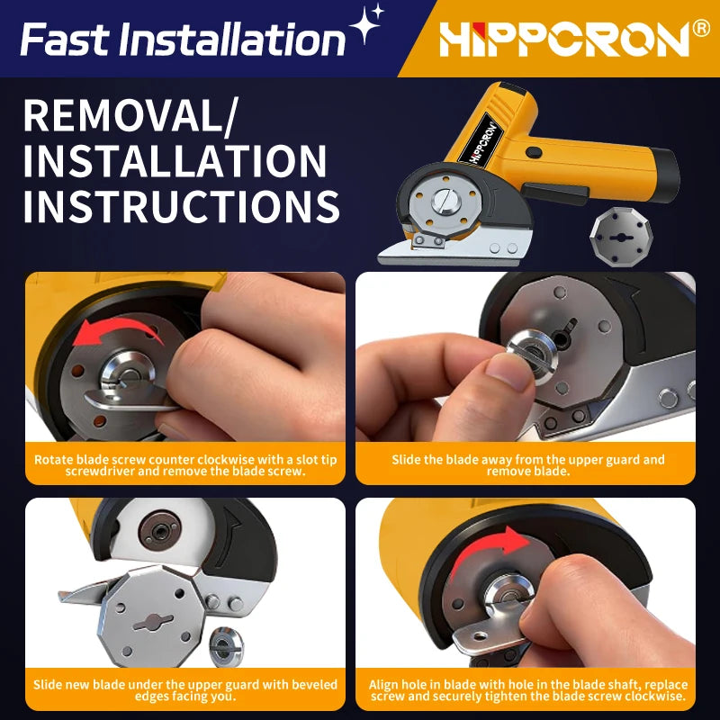 Hippcron Cordless Electric Fabric Scissors – 4-Speed Adjustable, 450RPM Mini Cutter for Fabric, Leather & Carpet